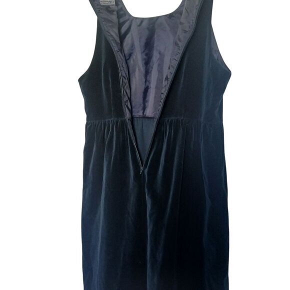 Vintage Herman Geist Dress Mixed Wool Velvet Deep Navy Blue Empire Waist 14P - Picture 8 of 11
